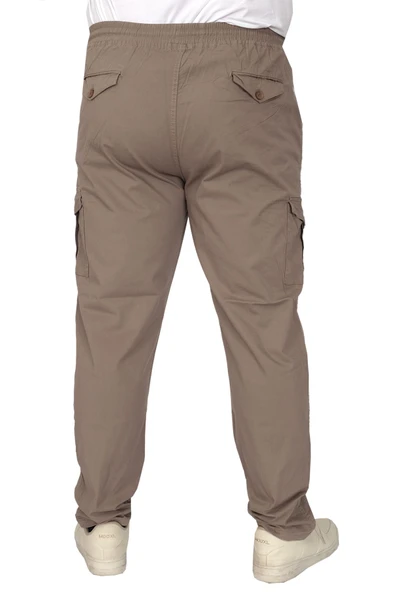 Mode XL Büyük Beden Pantolon Keten Kargo Jogger Milano 21912 Taş Rengi - 3