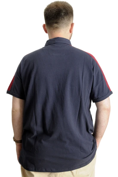 Mode XL Büyük Beden Erkek T-Shirt Polo Yaka Wreath 22320 Lacivert - Resim 4