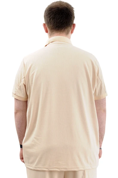 Mode XL Büyük Beden Erkek Tişört Polo Yaka JAKAR U24337 Bej - Resim 4