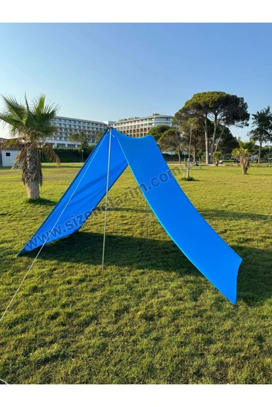 sizenelazım Pratik Kamp Gölgeliği ve Plaj Şemsiyesi 1.5m x 5m  Su İtici Oxford Kumaş (Mavi Renk) ürün görseli