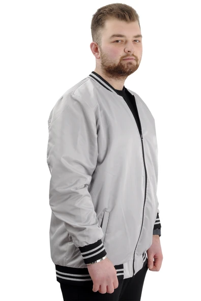 Mode XL Büyük Beden Erkek Çift Taraflı Mont 23652 Gri - Resim 3