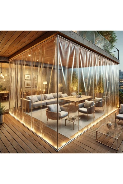 sizenelazım 300cm x 420cm Şeffaf Su Geçirmez Perde (Korniş Kullanımı İçin) - Resim 2