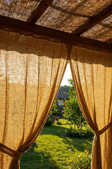 sizenelazım Jüt , Kanaviçe, Hasır, Kumaş Kamelya Perdesi Yükseklik 200cm Genişlik 320cm - Resim 3