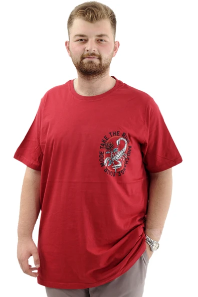 Mode XL Büyük Beden Erkek Tişört Baskılı Bisiklet Yaka Pamuklu CHANGE U24084 Bordo ürün görseli