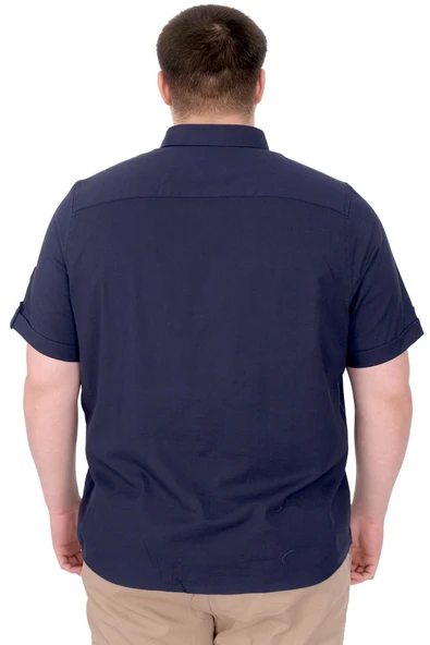 Mode XL Büyük Beden Erkek Gömlek Çift Cep Kapaklı Gabardin U25601 Lacivert - 3