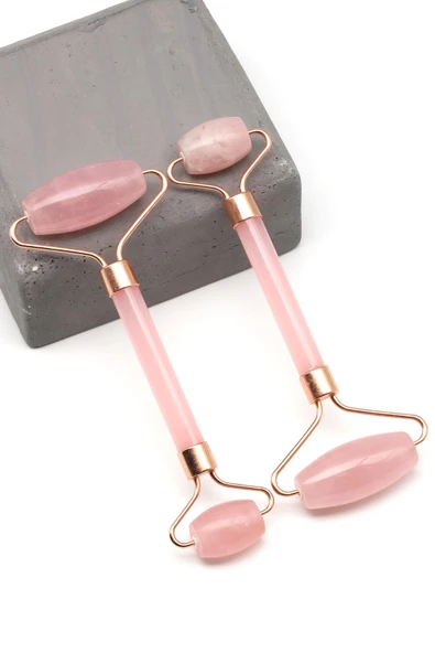 Pembe Kuvars Doğal Taş Masaj Taşı Rose Renkli - Face Roller