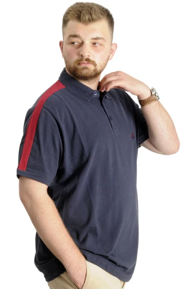 Mode XL Büyük Beden Erkek T-Shirt Polo Yaka Wreath 22320 Lacivert - Resim 3