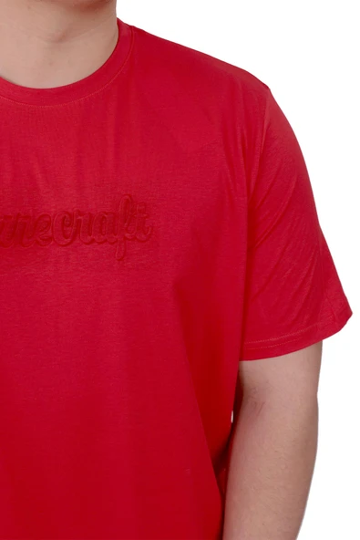 Mode XL Büyük Beden Erkek T-Shirt Bisiklet Yaka Craft U25016 Kırmızı - Resim 5