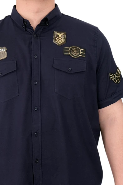 Mode XL Büyük Beden Erkek Gömlek Çift Cep Kapaklı Gabardin U25601 Lacivert - 5