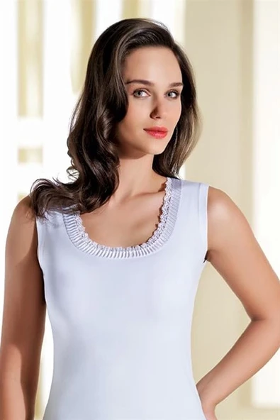 Piliseli Geniş Askılı Beyaz Atlet B204 - 1