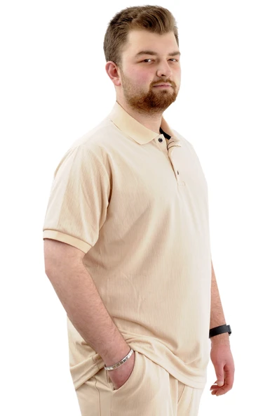 Mode XL Büyük Beden Erkek Tişört Polo Yaka JAKAR U24337 Bej - Resim 3