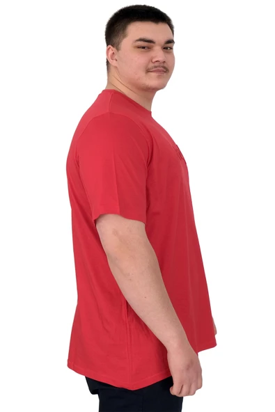 Mode XL Büyük Beden Erkek T-Shirt Bisiklet Yaka Craft U25016 Kırmızı - Resim 2