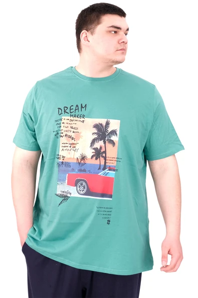 Mode XL Büyük Beden Erkek Baskılı T-Shirt Palm Dream U25026 Çağla ürün görseli