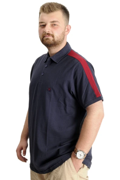 Mode XL Büyük Beden Erkek T-Shirt Polo Yaka Wreath 22320 Lacivert - Resim 2