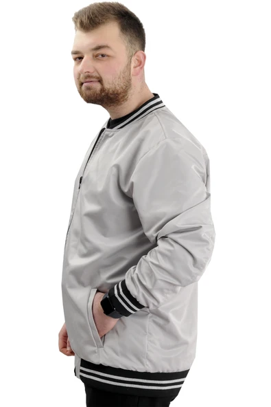 Mode XL Büyük Beden Erkek Çift Taraflı Mont 23652 Gri - Resim 5