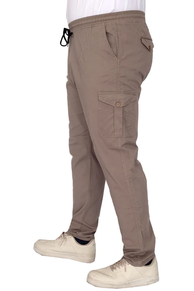 Mode XL Büyük Beden Pantolon Keten Kargo Jogger Milano 21912 Taş Rengi - 4