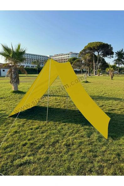 sizenelazım Pratik Kamp Gölgeliği ve Plaj Şemsiyesi 1.5m x 5m  Su İtici Oxford Kumaş (Sarı Renk) ürün görseli