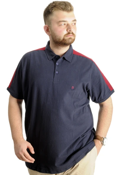 Mode XL Büyük Beden Erkek T-Shirt Polo Yaka Wreath 22320 Lacivert ürün görseli 1