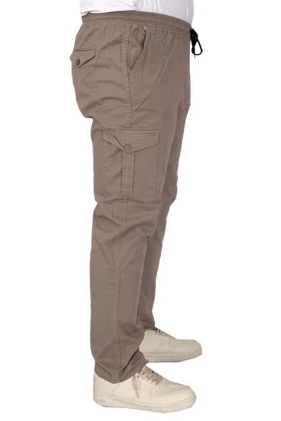 Mode XL Büyük Beden Pantolon Keten Kargo Jogger Milano 21912 Taş Rengi - 2