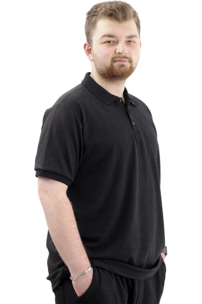 Mode XL Büyük Beden Erkek Tişört Polo Yaka JAKAR U24337 Siyah - Resim 3