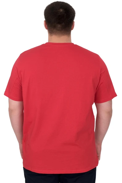 Mode XL Büyük Beden Erkek T-Shirt Bisiklet Yaka Craft U25016 Kırmızı - Resim 3