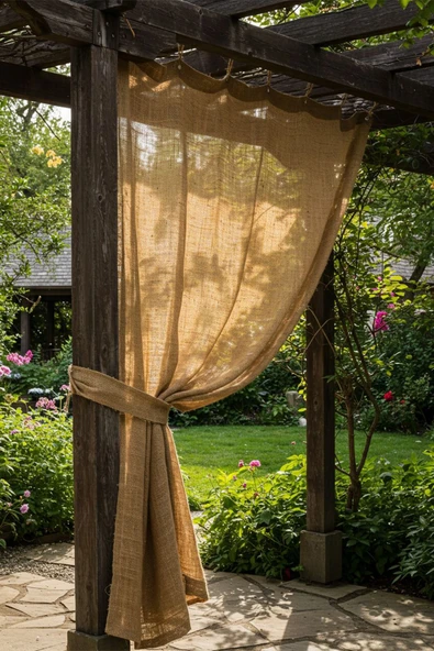 sizenelazım Jüt , Kanaviçe, Hasır, Kumaş Kamelya Perdesi Yükseklik 200cm Genişlik 320cm - Resim 2