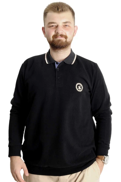 Mode XL Büyük Beden Erkek Sweat Polo Selanik Horse 23440 Siyah ürün görseli 1