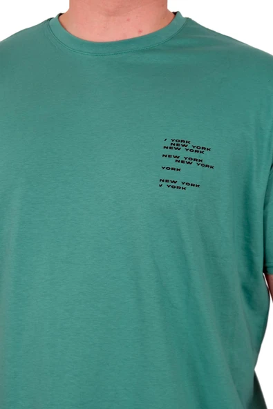 Mode XL Büyük Beden Erkek T-Shirt Bisiklet Yaka Space U25018 Çağla - Resim 5