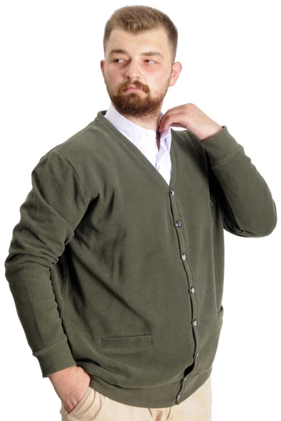 Mode XL Büyük Beden Erkek Hırka Vanize Selanik Düğmeli 20548 Haki - 7