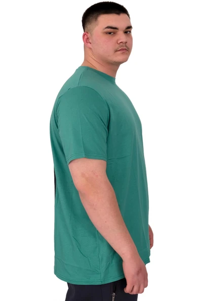 Mode XL Büyük Beden Erkek T-Shirt Bisiklet Yaka Space U25018 Çağla - Resim 2