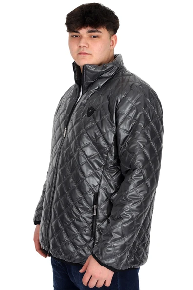 Mode XL Büyük Beden Erkek Dik Yaka Kapitone Mont U24615 Antrasit - Resim 4