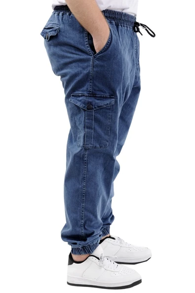 Mode XL Büyük Beden Erkek Kot Jogger Kargo Cepli TORONTO 23917 Mavi - Resim 2