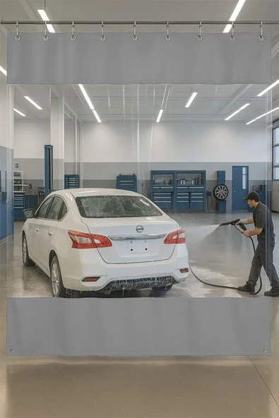 sizenelazım 0.80mm Şeffaf Oto Servis ve Yıkama Ara Bölme Perdesi 12 Renk Yükseklik 200 cm x Genişlik 850 cm ürün görseli