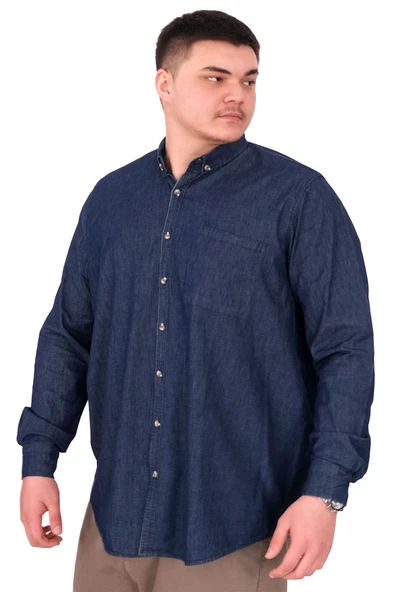 Mode XL Büyük Beden Erkek Uzun Kol Kot Gömlek U24391 Lacivert - 4