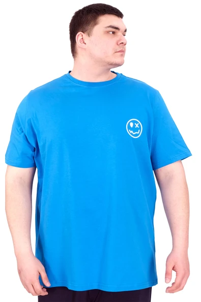 Mode XL Büyük Beden Erkek T-Shirt Bisiklet Yaka GREAT U25024 Saks ürün görseli