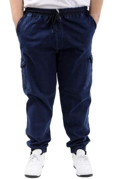 Mode XL Büyük Beden Erkek Kot Jogger Kargo Cepli TORONTO 23917 Lacivert