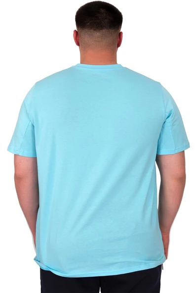 Mode XL Büyük Beden Erkek T-Shirt Bisiklet Yaka Reseve U25017 Turkuaz - Resim 3