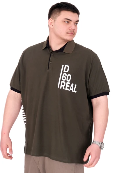 Mode XL Büyük Beden Erkek T-Shirt Polo Yaka REAL U25309 Haki - Resim 4