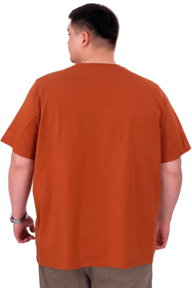 Mode XL Büyük Beden Erkek T-Shirt Bisiklet Yaka FREEDOM U25033 Tarçın - Resim 4