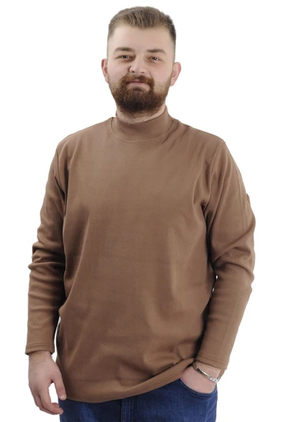 Mode XL Büyük Beden Uzun Kol Yarım Balıkçı Kazak 22558 Sütlü Kahve - 4