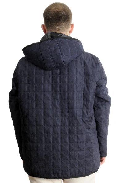 Mode XL Büyük Beden Erkek Kapüşonlu Mont Kapitone 23639 Lacivert - Resim 4