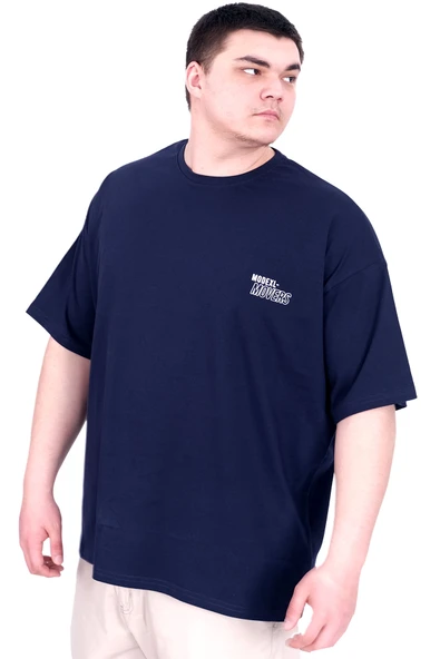 Mode XL Büyük Beden Erkek T-Shirt Bisiklet Yaka FAITH U25030 Lacivert ürün görseli