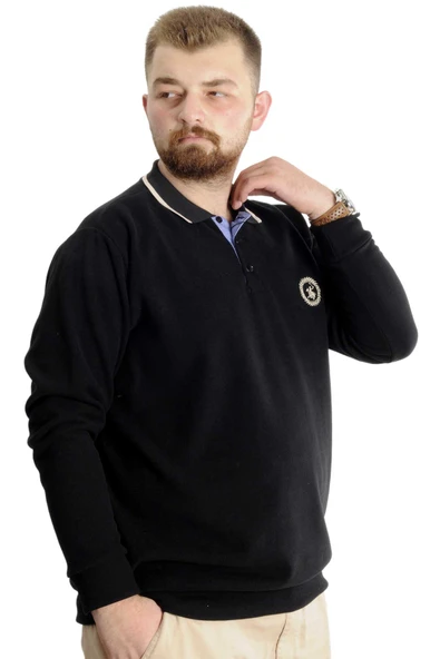 Mode XL Büyük Beden Erkek Sweat Polo Selanik Horse 23440 Siyah - Resim 3