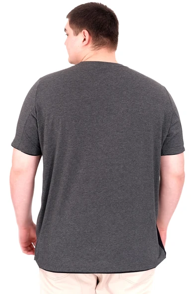Mode XL Büyük Beden Erkek T-Shirt Parçalı MD08 U22134 Antrasit - Resim 2