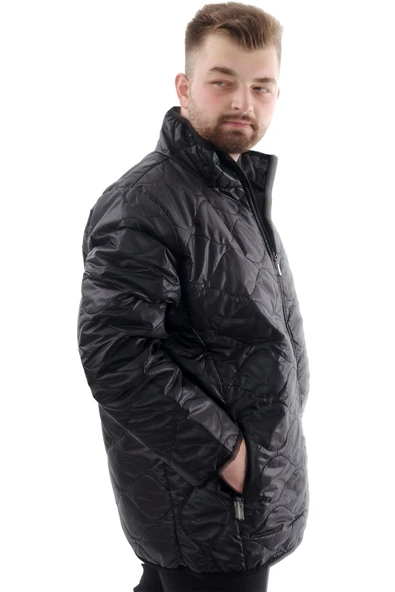 Mode XL Erkek Büyük Beden Dik Yaka Kışlık Mont U24610 Siyah - Resim 3