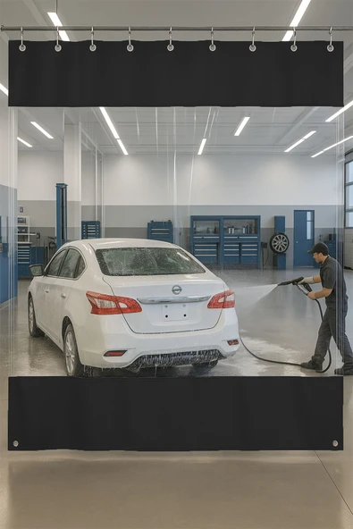 sizenelazım 0.80mm Şeffaf Oto Servis ve Yıkama Ara Bölme Perdesi 12 Renk Yükseklik 200 cm x Genişlik 10 mt ürün görseli