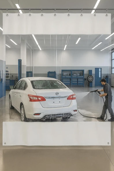 sizenelazım 0.80mm Şeffaf Oto Servis ve Yıkama Ara Bölme Perdesi 12 Renk Yükseklik 300 cm x Genişlik 500 cm ürün görseli