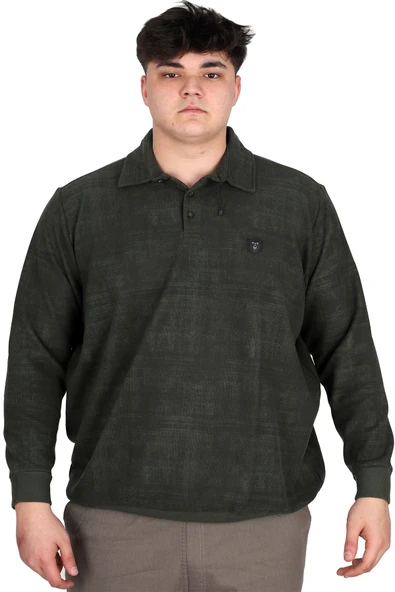 Mode XL Büyük Beden Erkek Polo Yaka Sweatshirt Baskılı Selanik U24440 Haki ürün görseli