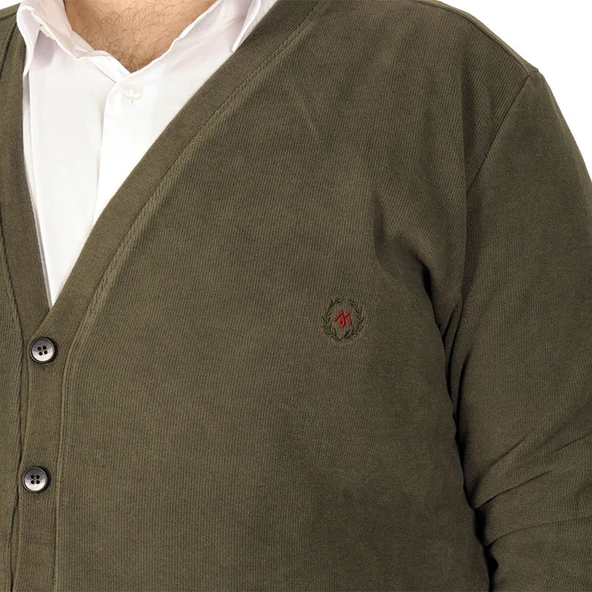 Mode XL Büyük Beden Erkek Hırka Vanize Selanik Düğmeli 20548 Haki - 4