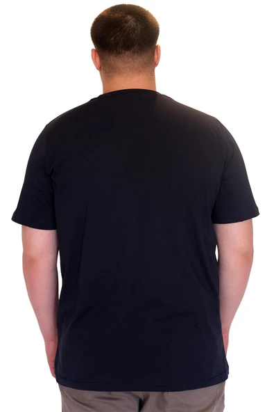 Mode XL Büyük Beden Erkek T-Shirt Bisiklet Yaka TIGER Baskılı U25007 Lacivert - Resim 3